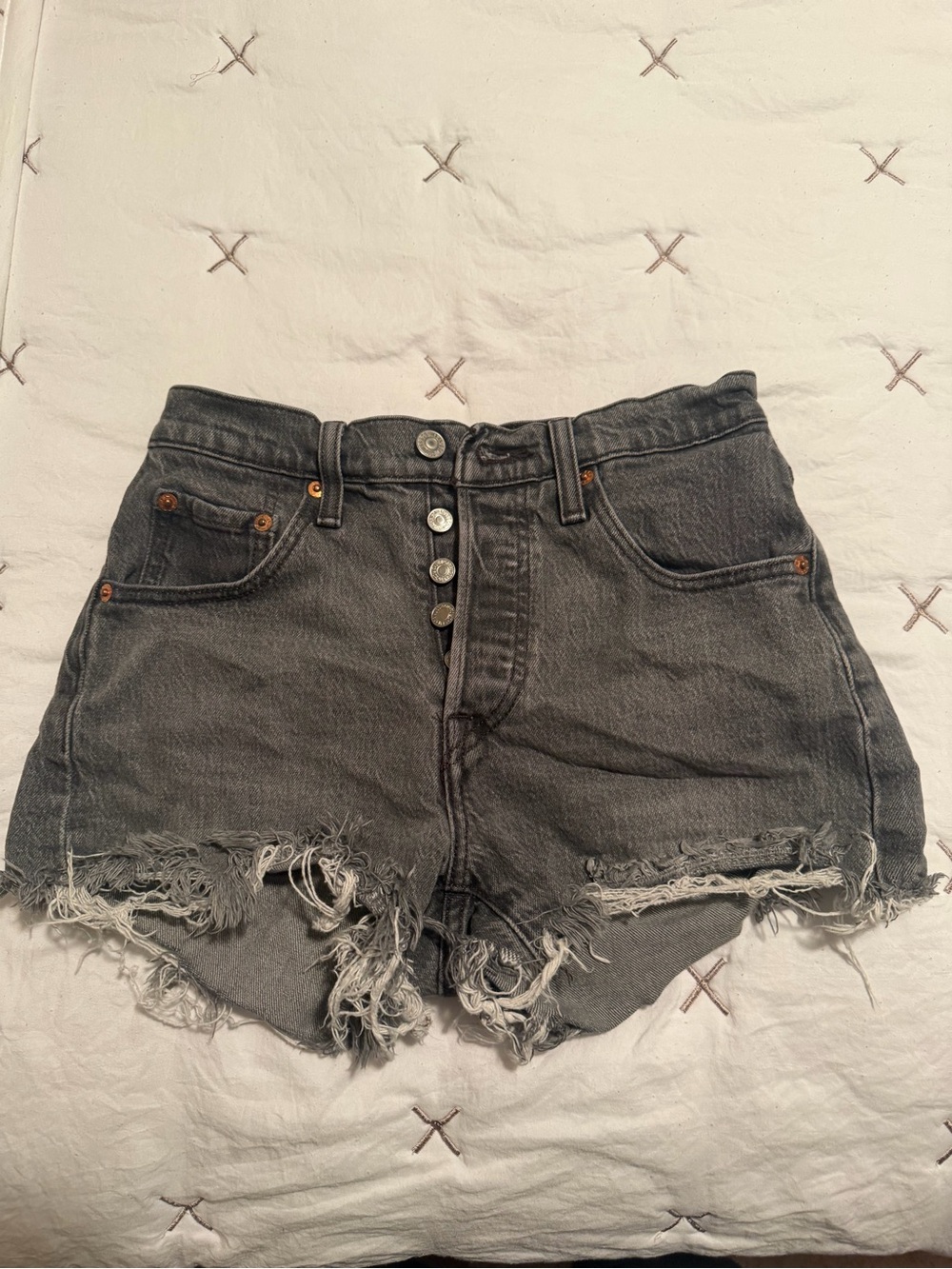 Levi's Black High-Waist Distressed Denim Shorts